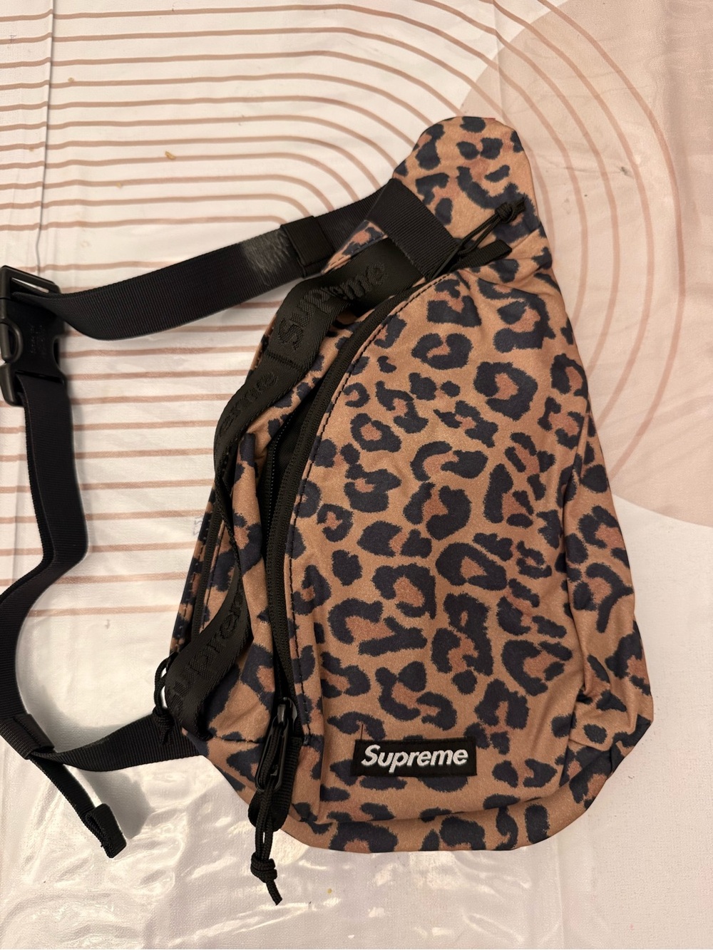 Supreme Leopard Print Sling Bag - Brown/Black